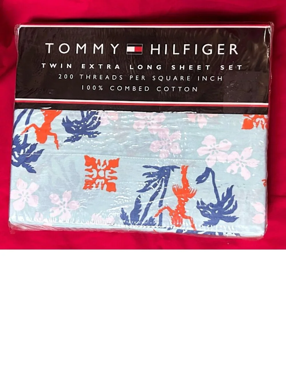 Vintage TWIN XL Combed Cotton Sheet Set~Tommy Hilfiger Kona Aqua blue Hula girl